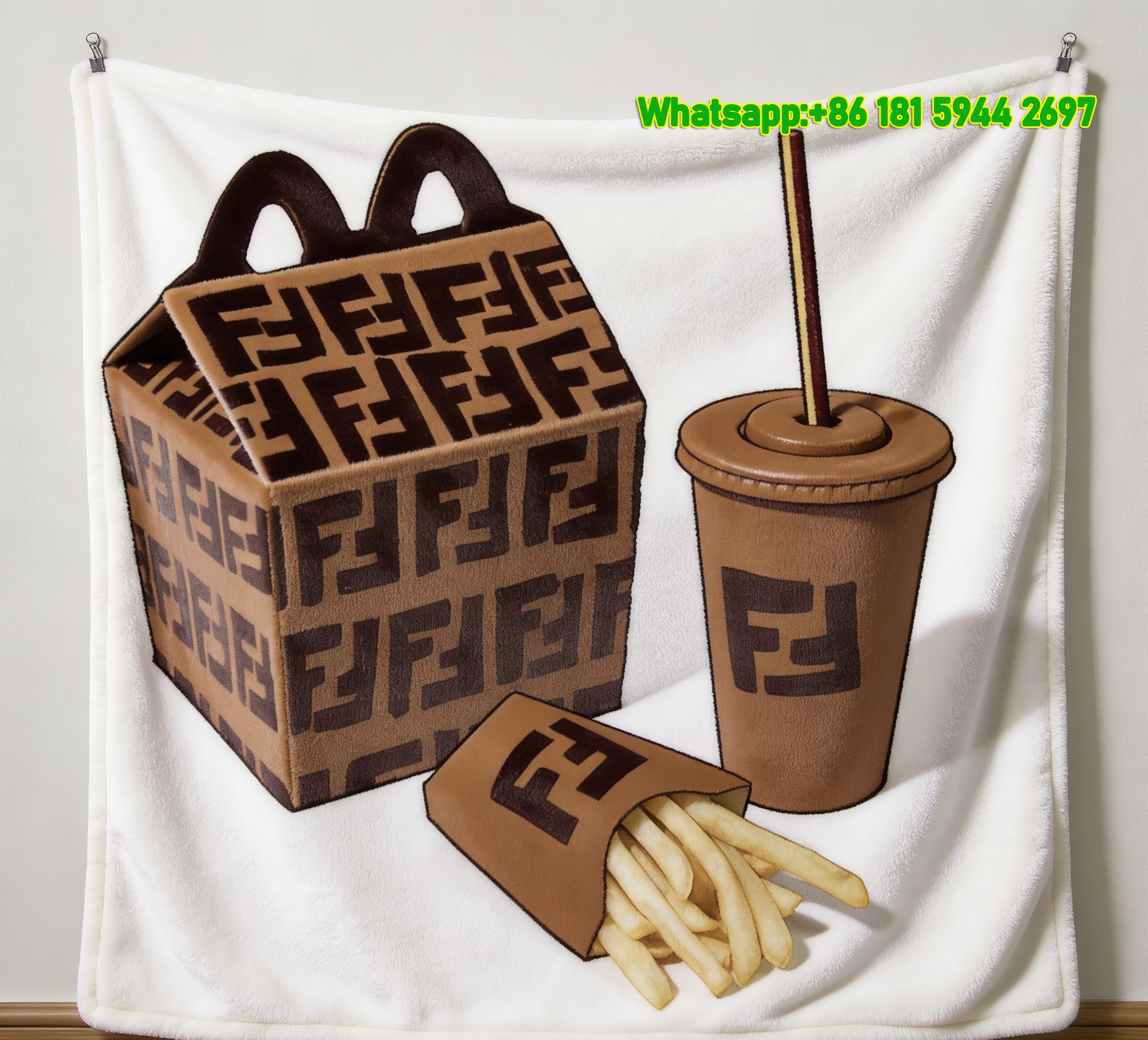 Fendi FF Monogram Fast Food Art Flannel Throw Blanket IMG_9618